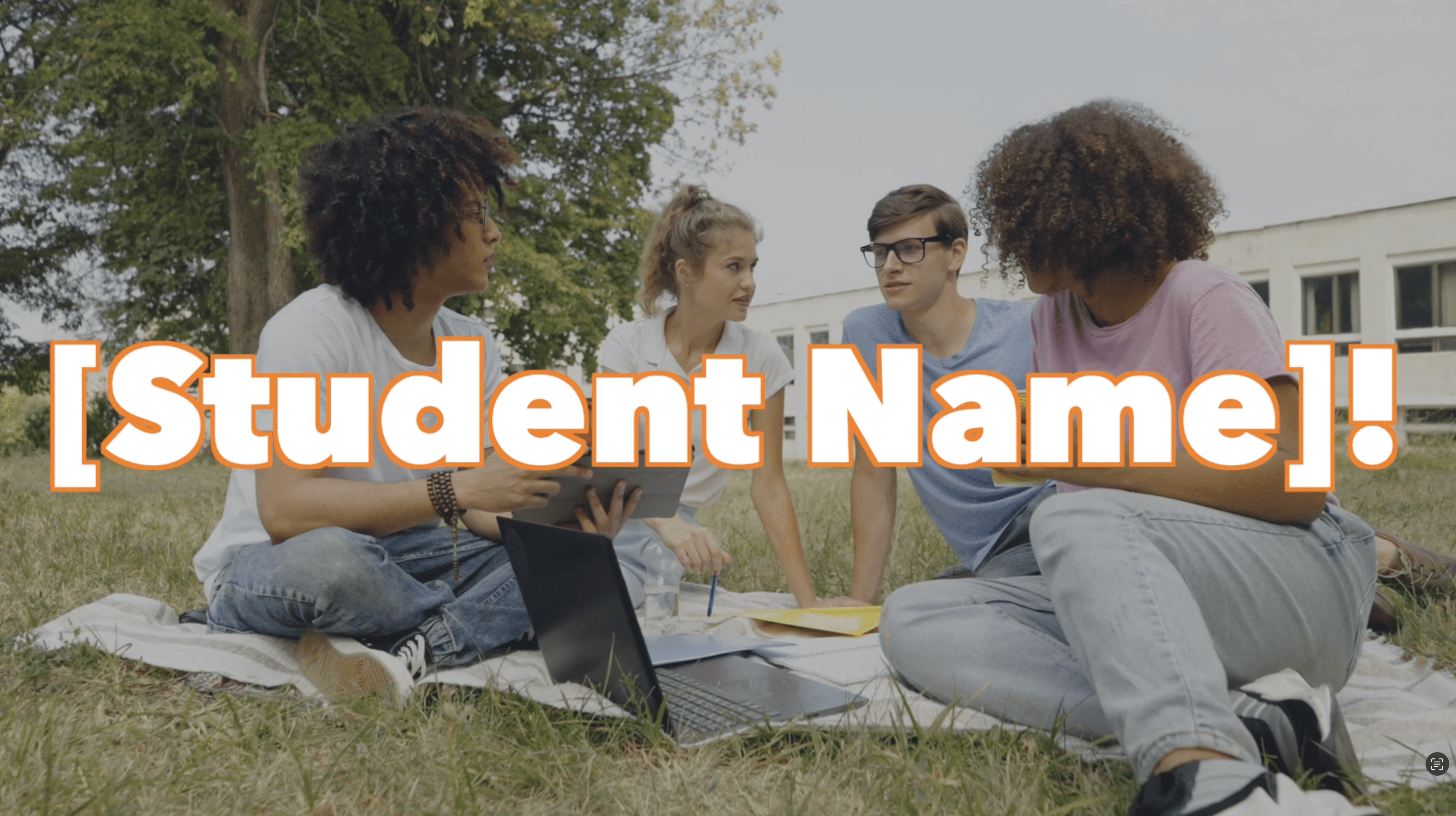 University enrollment video showing "Student Name" option to be replaced.